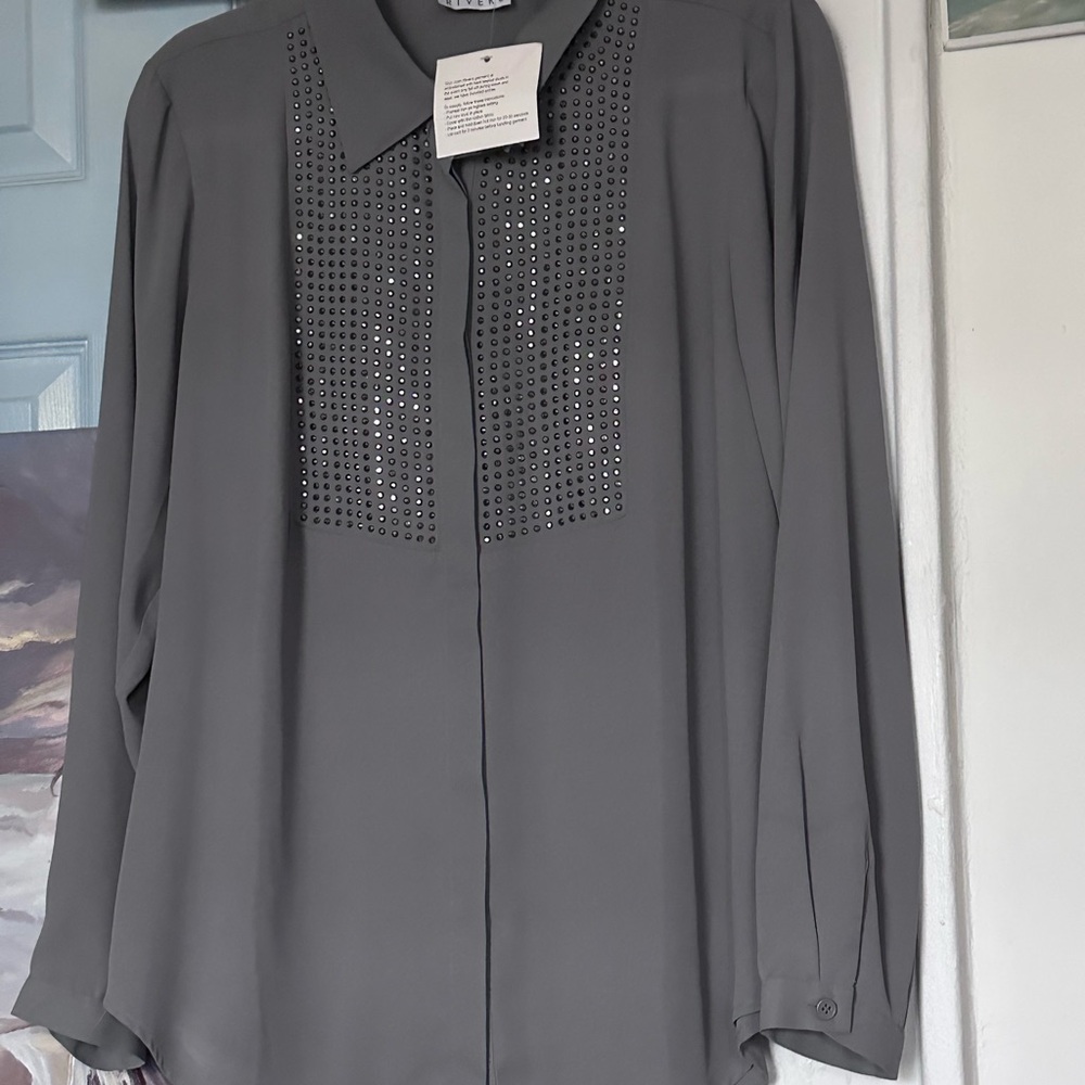 Joan Rivers Gray Studded Blouse - Picture 6 of 6